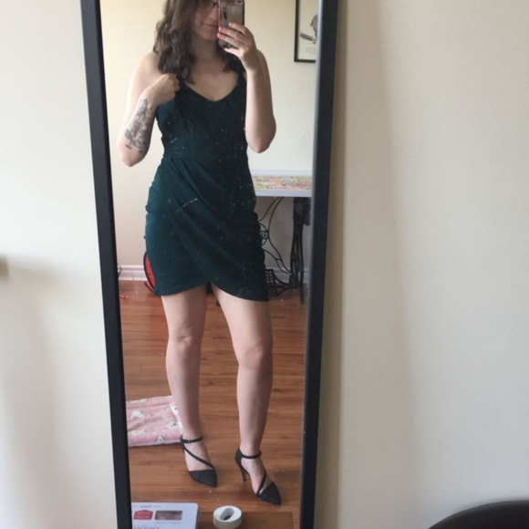 Spaghetti Strap V-Neck Dress with Crossover Skirt - Picture 2 of 5